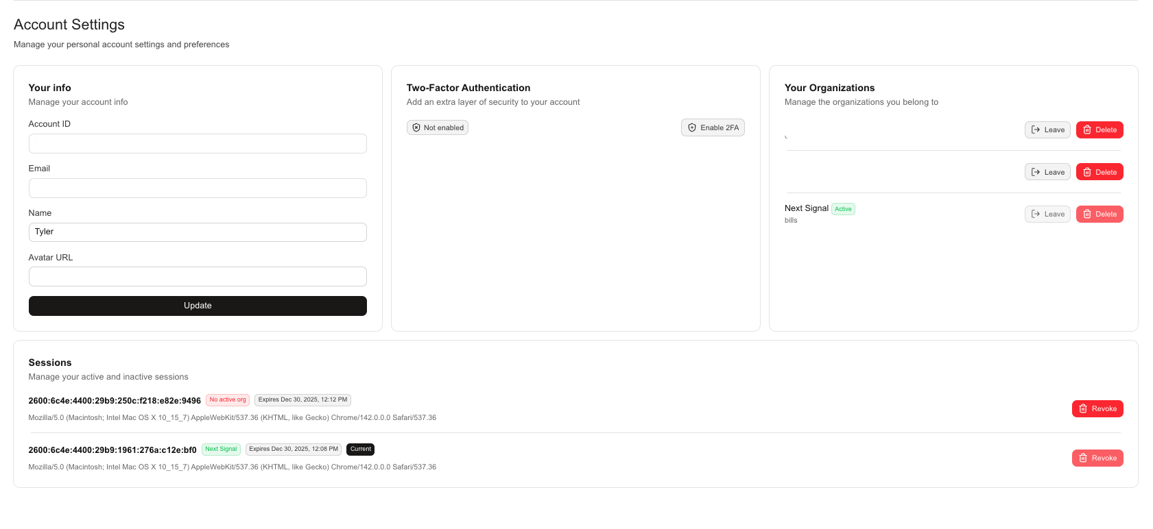 Account Security Settings